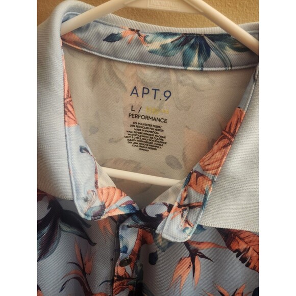 Apt 9 Performance Golf Polo Shirt Blue Pink Hawaiian Premier Flex Men's Size L - Picture 2 of 4